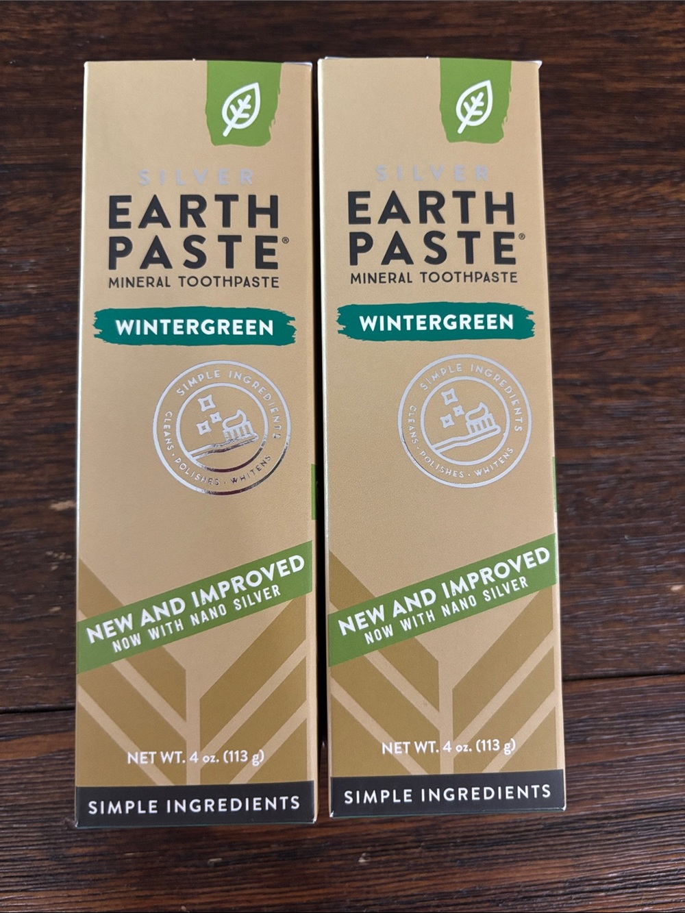EarthPaste Wintergreen Mineral Toothpaste — Gold & Green Packaging